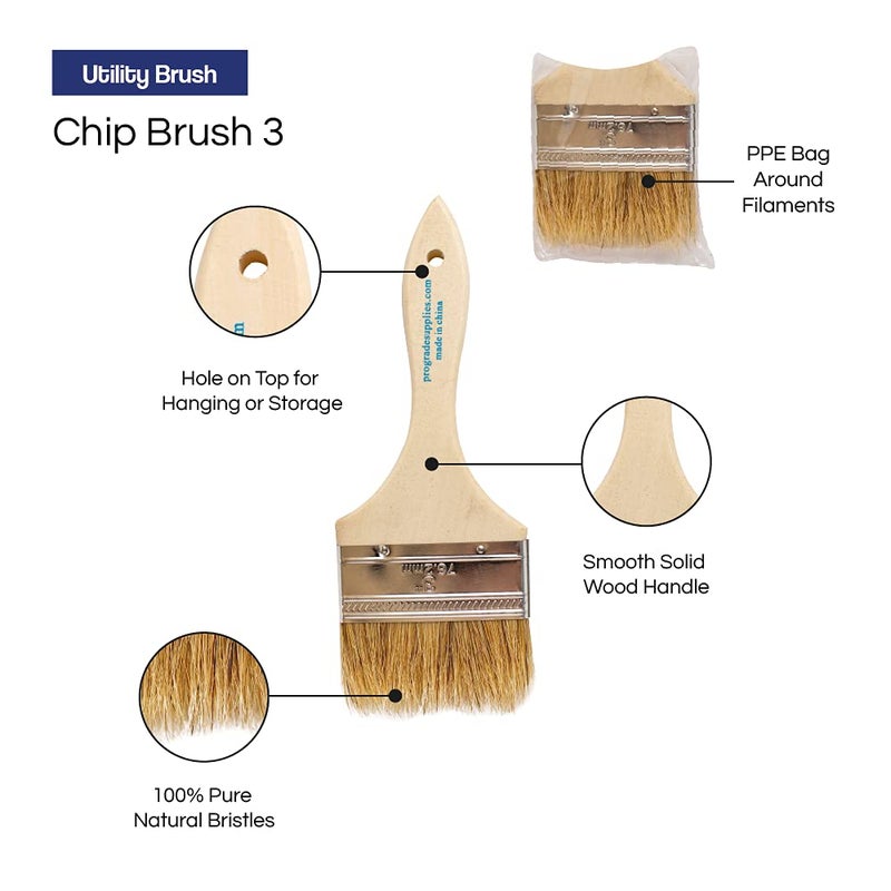Pro-Grade Pro Grade - Chip Paint Brushes - 12 Ea 3 Inch Chip Paint Brush Light Brown - Image 3